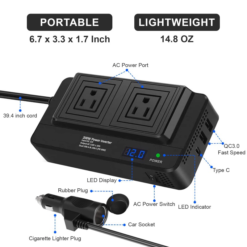 Outdoor Power Adapter Usb C - Inversor de Energia Automotivo 200W com